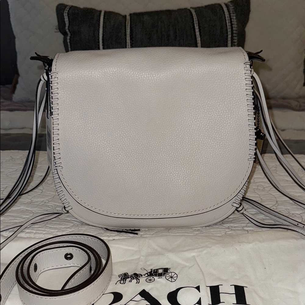 NWT Coach 1941 Saddle Bag Whipstitch Tassles Chalk